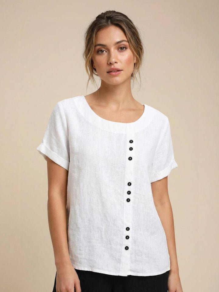 Eleanor | Women’s Linen Round Neck Button Blouse