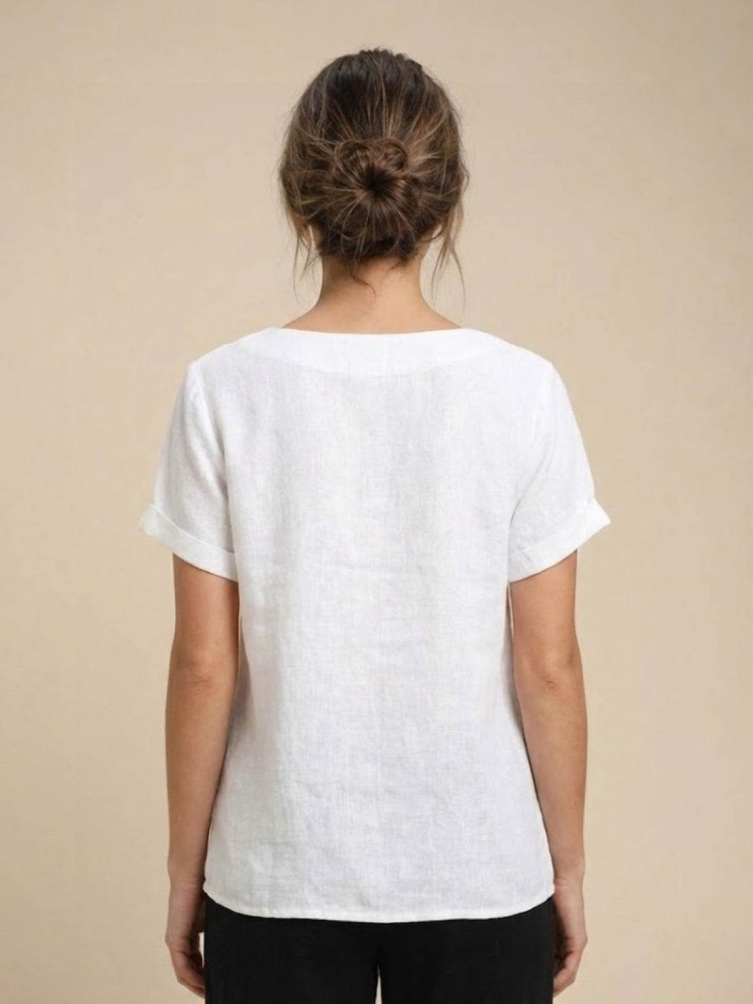 Eleanor | Women’s Linen Round Neck Button Blouse