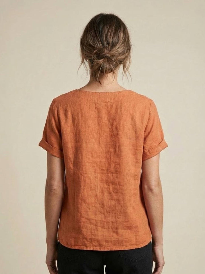 Eleanor | Women’s Linen Round Neck Button Blouse
