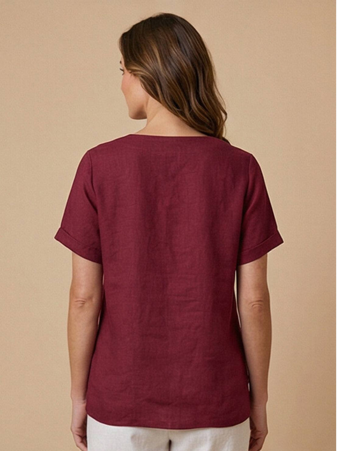 Eleanor | Women’s Linen Round Neck Button Blouse