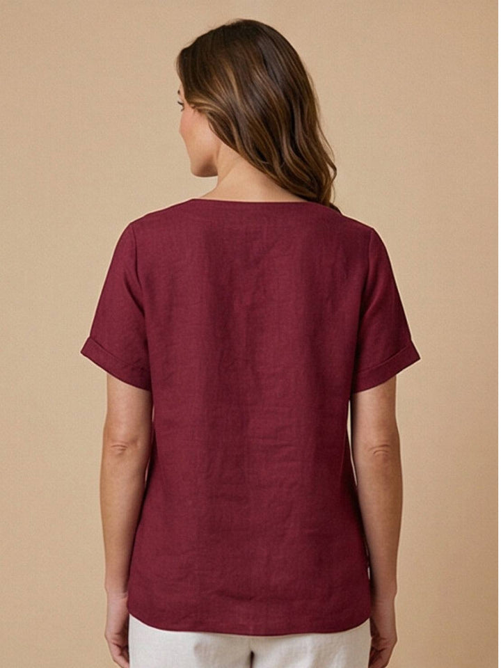 Eleanor | Women’s Linen Round Neck Button Blouse