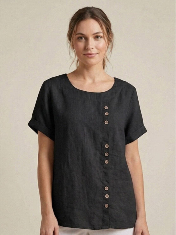Eleanor | Women’s Linen Round Neck Button Blouse