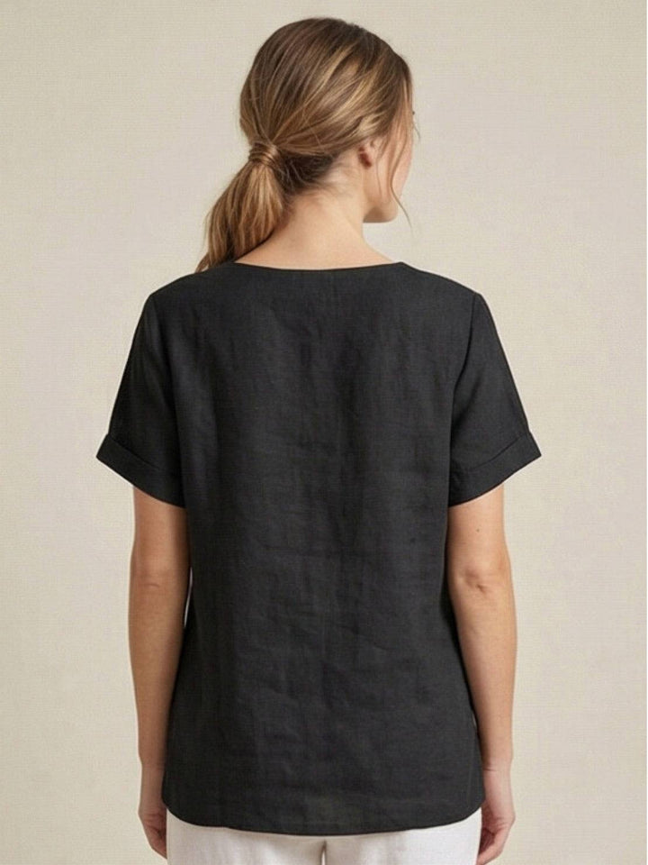 Eleanor | Women’s Linen Round Neck Button Blouse