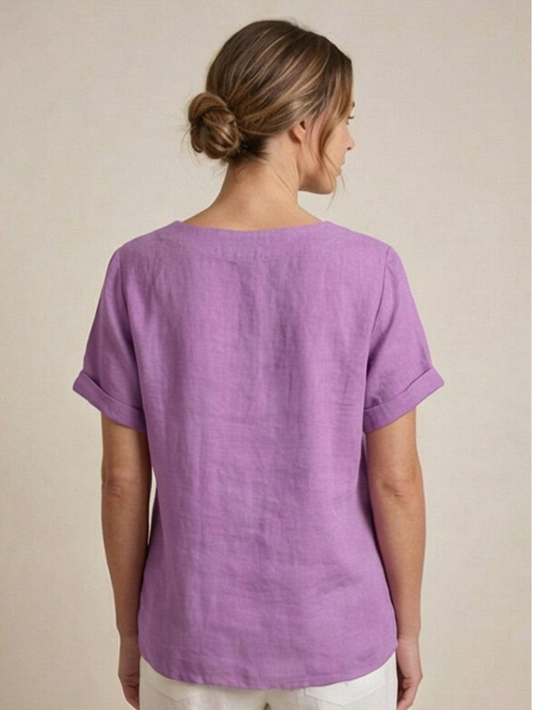 Eleanor | Women’s Linen Round Neck Button Blouse