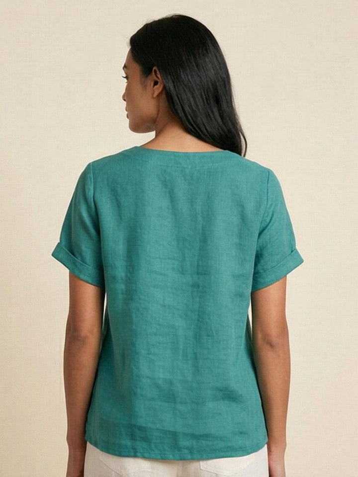 Eleanor | Women’s Linen Round Neck Button Blouse