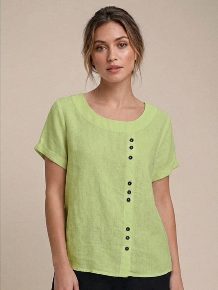 Eleanor | Women’s Linen Round Neck Button Blouse