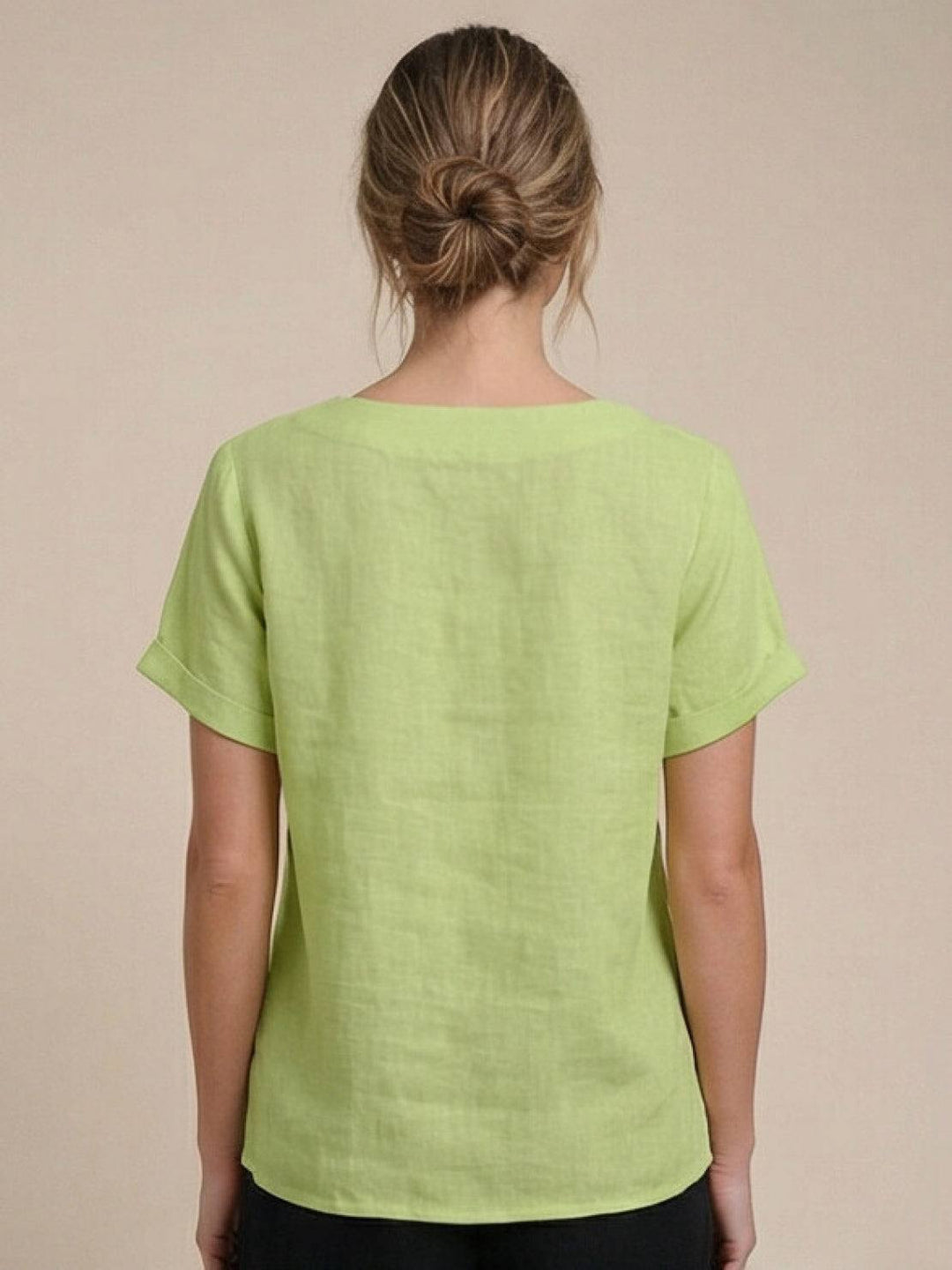 Eleanor | Women’s Linen Round Neck Button Blouse