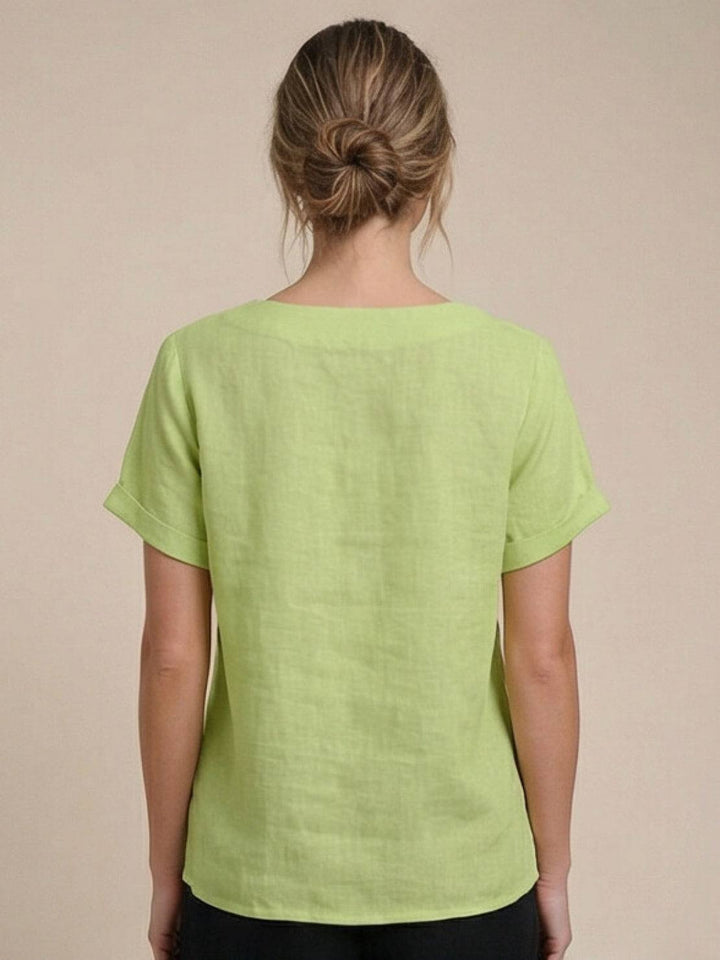 Eleanor | Women’s Linen Round Neck Button Blouse