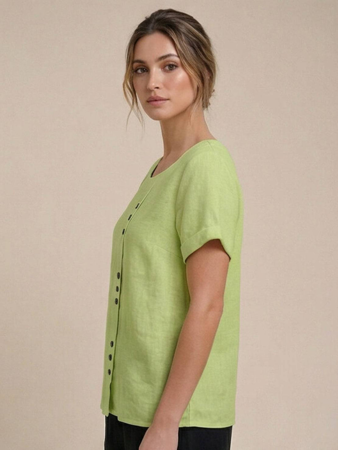 Eleanor | Women’s Linen Round Neck Button Blouse