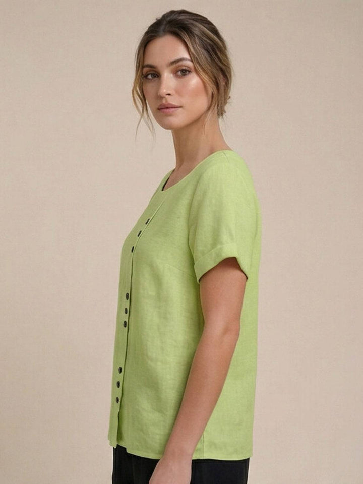 Eleanor | Women’s Linen Round Neck Button Blouse