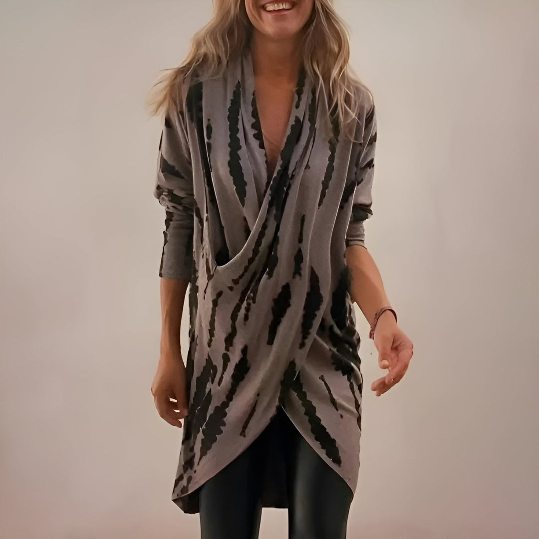 Emily | Women's Abstract Print V-Neck Relaxed Wrap Tunic