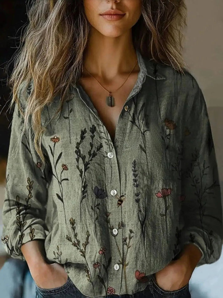 Olivia | Women's Boho Floral Print Long Sleeve Button-Up Blouse