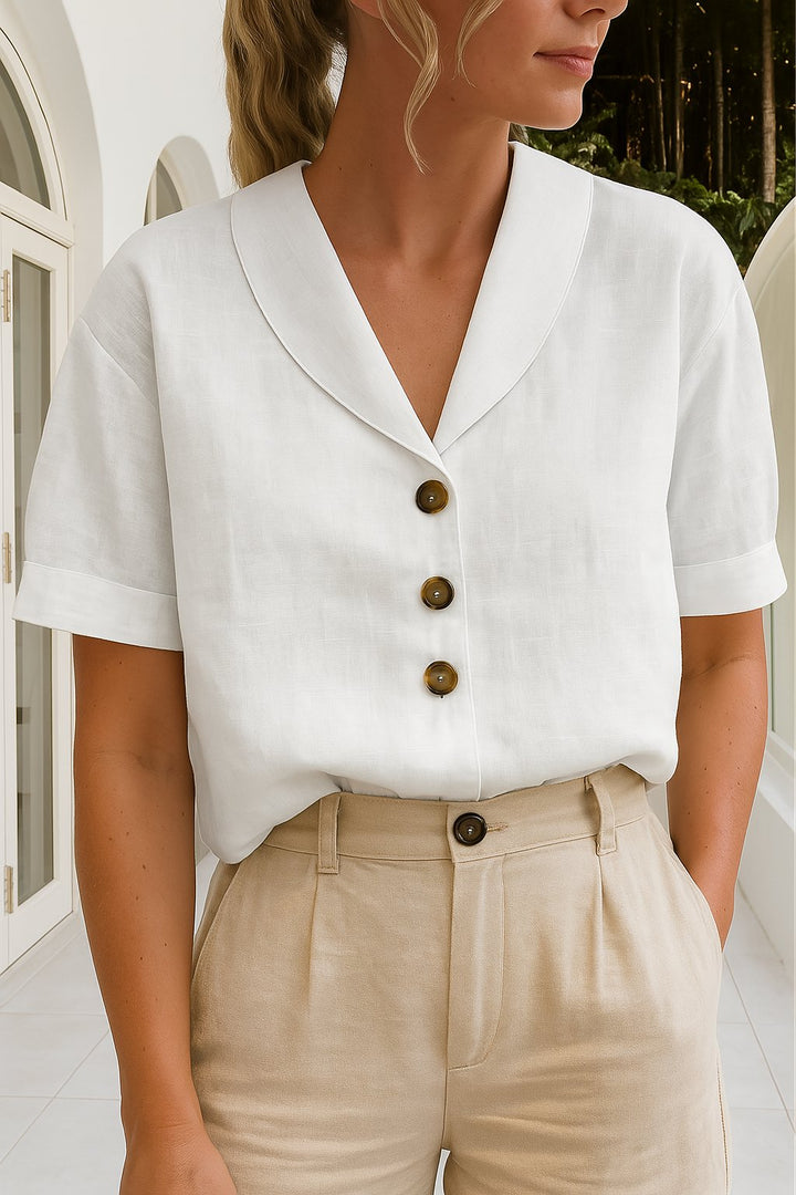 Ava | Women's Button-Up Blouse V-Neck Short Sleeve Classic