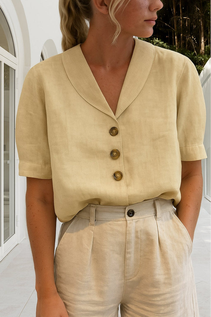 Ava | Women's Button-Up Blouse V-Neck Short Sleeve Classic