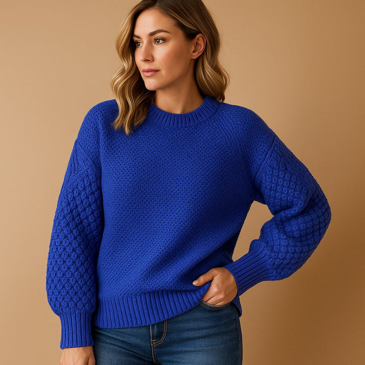 Sophie | Women's Cable-Knit Sleeve Relaxed-Fit Crew Neck Jumper