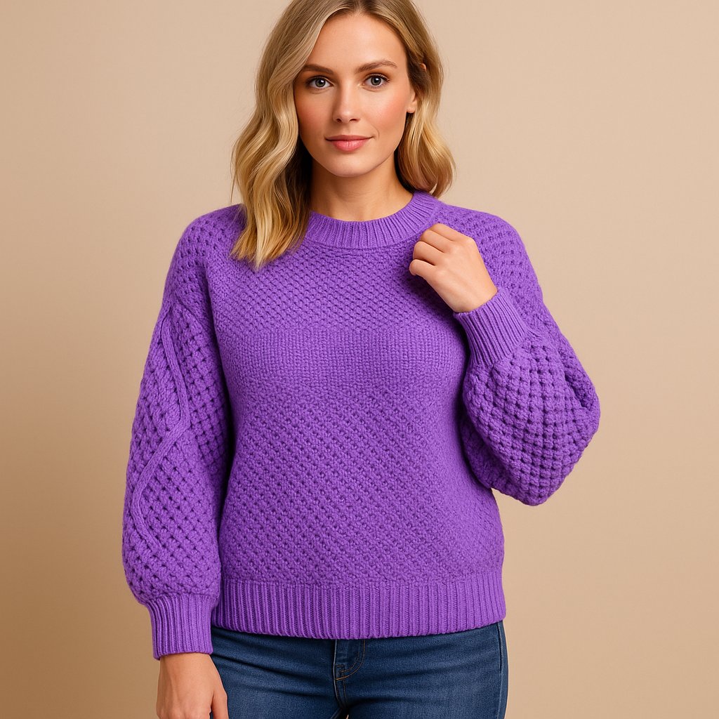 Sophie | Women's Cable-Knit Sleeve Relaxed-Fit Crew Neck Jumper