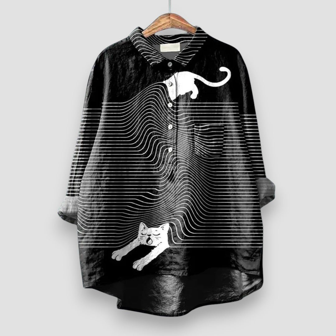 Ella | Women's Dog Print Long Sleeve Collared Button Shirt