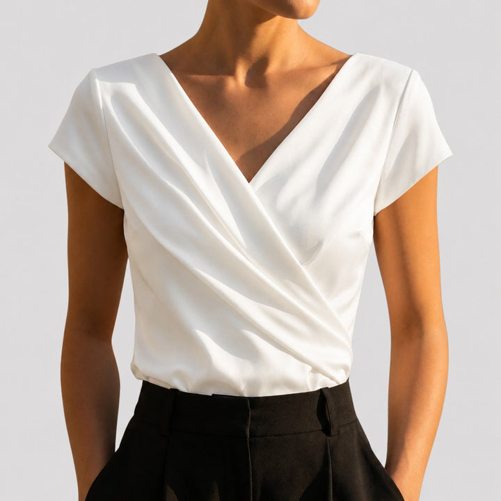Amelia | Women's Draped Wrap V-Neck Cap Sleeve Blouse Top