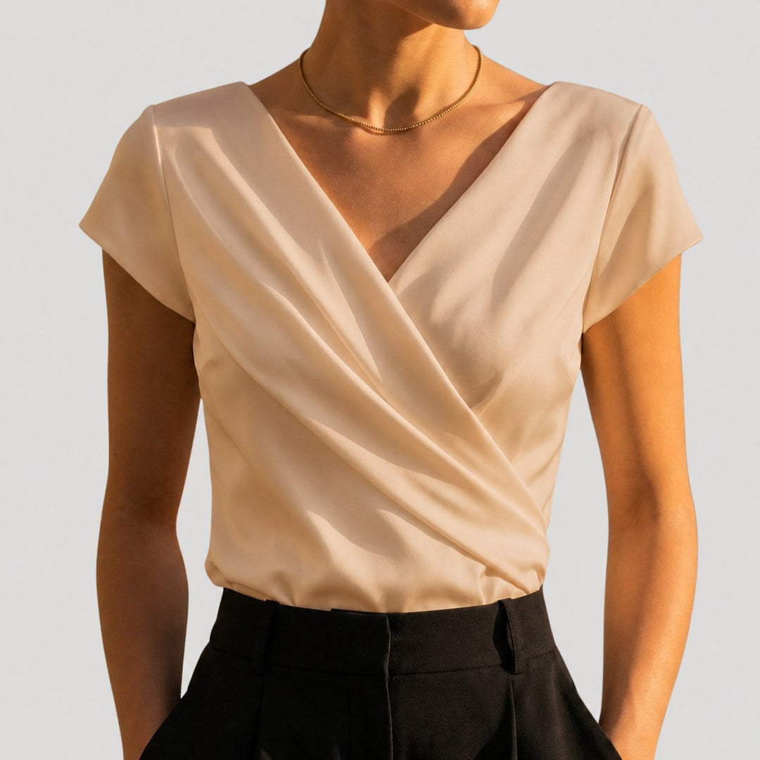 Amelia | Women's Draped Wrap V-Neck Cap Sleeve Blouse Top