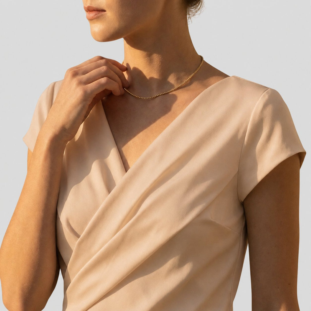 Amelia | Women's Draped Wrap V-Neck Cap Sleeve Blouse Top