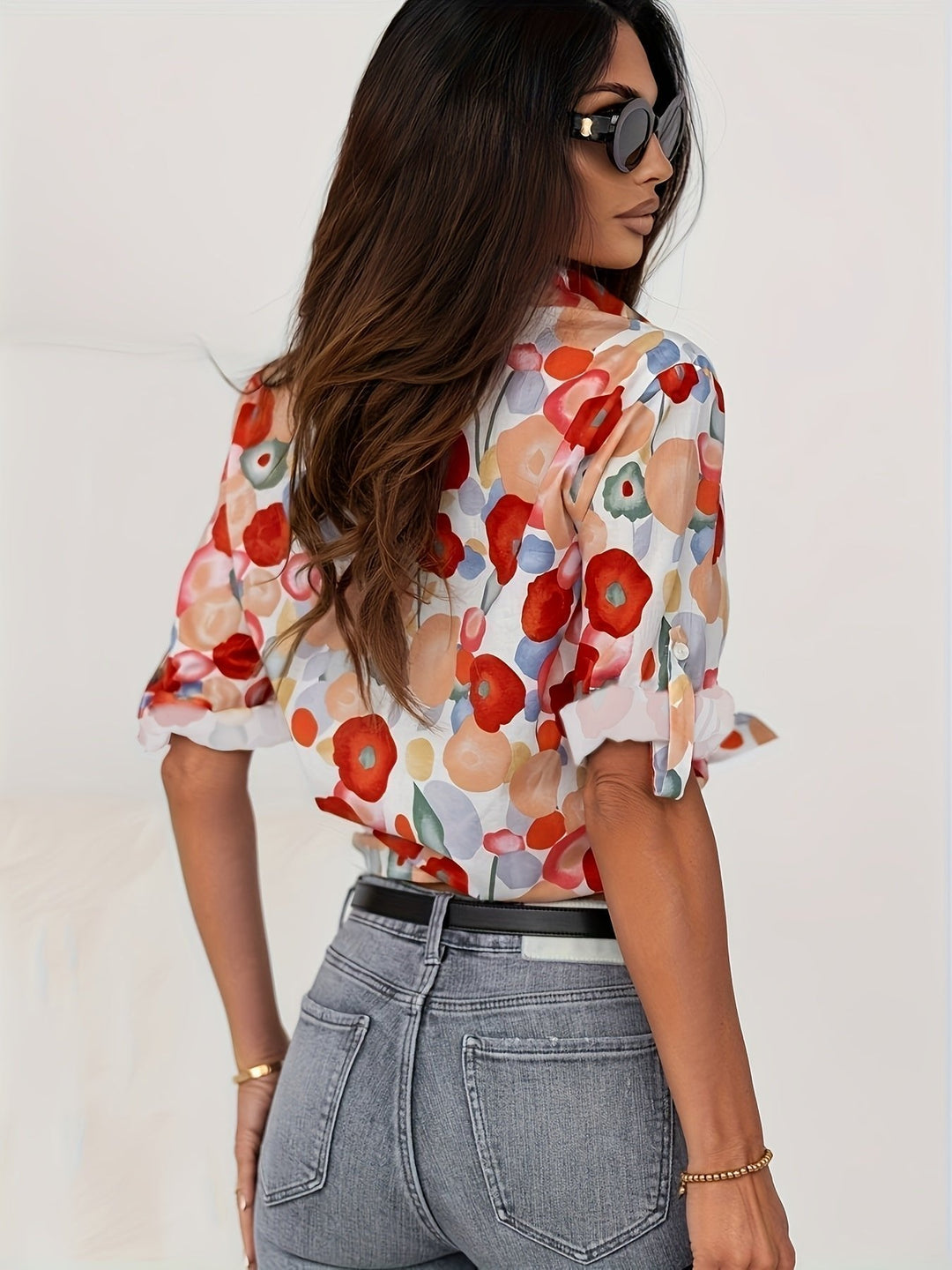 Isla | Women's Floral Blouse Long Sleeve Button-Down Shirt