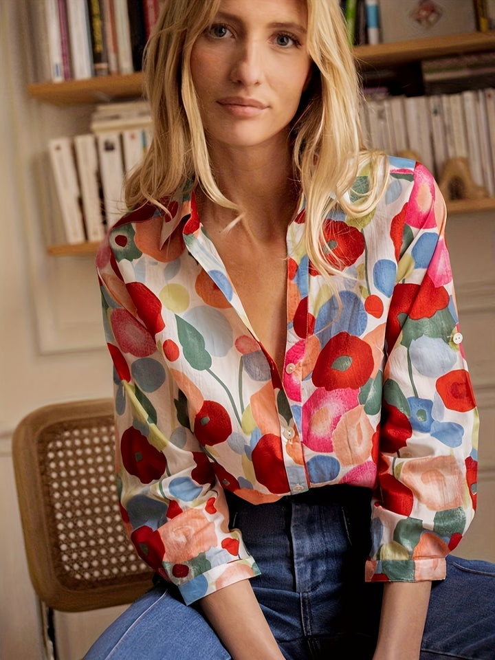 Isla | Women's Floral Blouse Long Sleeve Button-Down Shirt