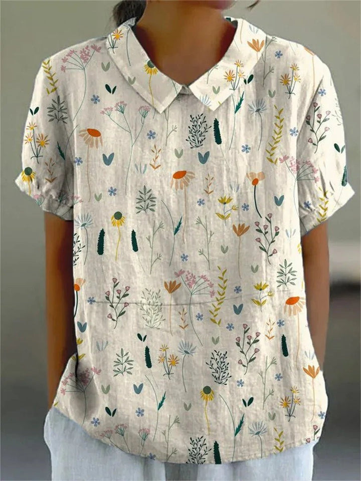 Grace | Women's Floral Polo Shirt Loose Fit Collared Blouse