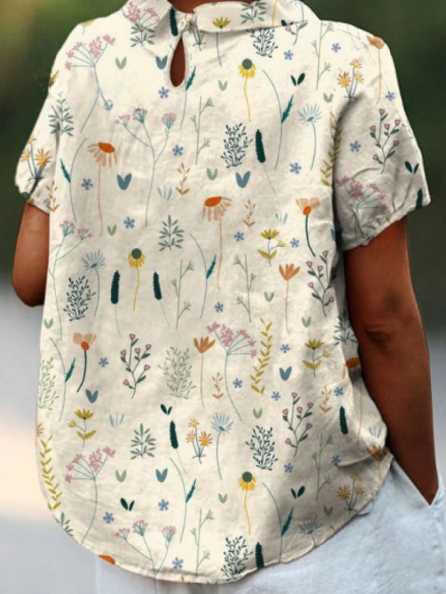 Grace | Women's Floral Polo Shirt Loose Fit Collared Blouse