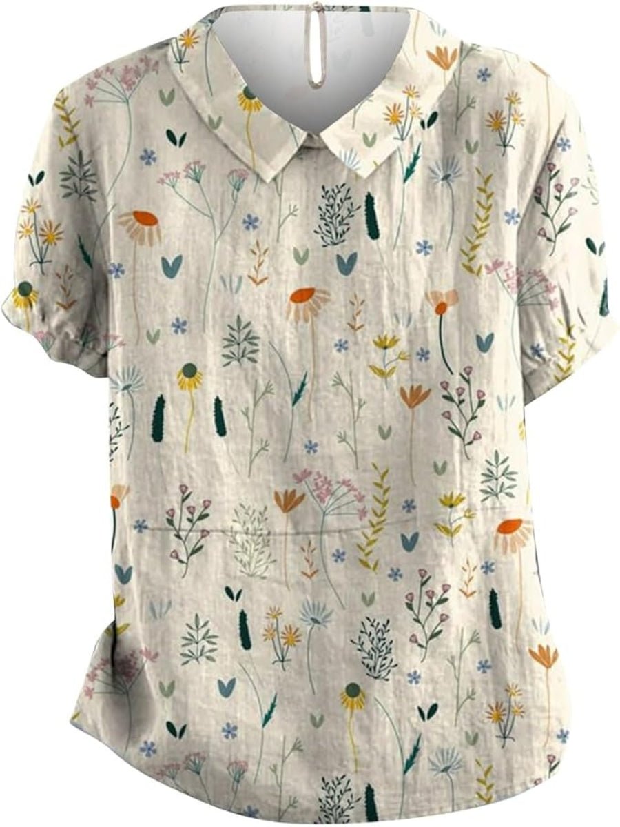 Grace | Women's Floral Polo Shirt Loose Fit Collared Blouse