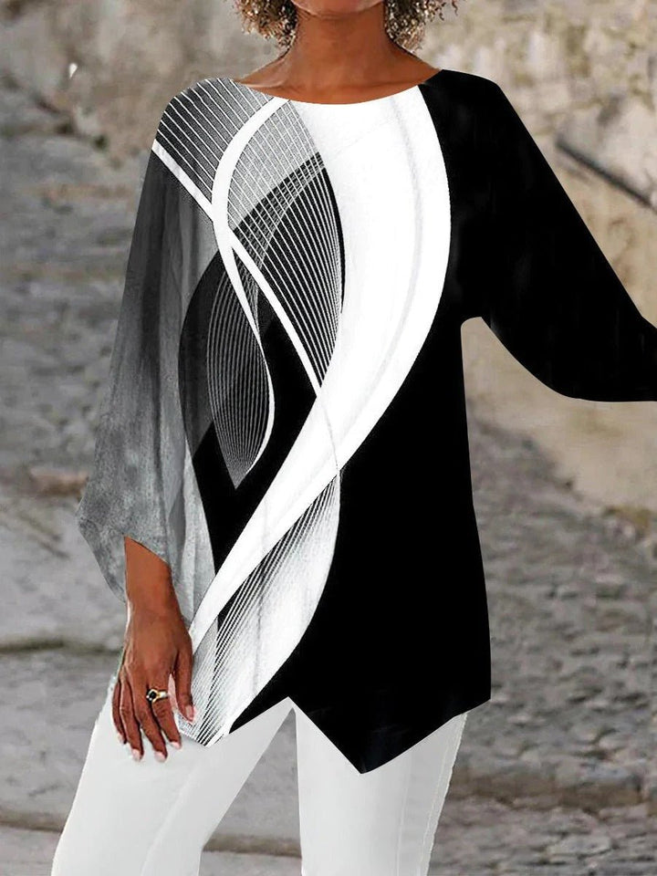 Sophie | Women's Geometric Print Long Sleeve Asymmetric Tunic Top