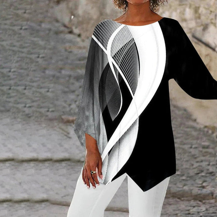 Sophie | Women's Geometric Print Long Sleeve Asymmetric Tunic Top
