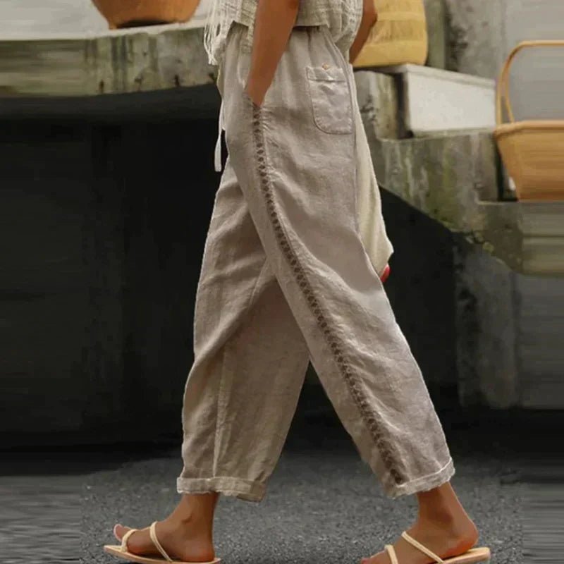 Amelia | Women's High-Rise Tapered-Leg Button-Side Trousers