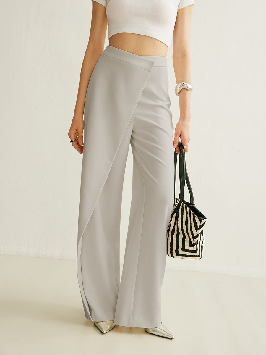 Ava | Women's High-Waist Asymmetric Wrap Wide Leg Trousers