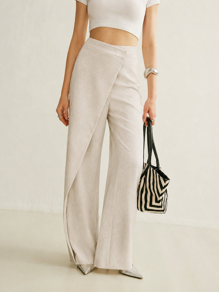 Ava | Women's High-Waist Asymmetric Wrap Wide Leg Trousers