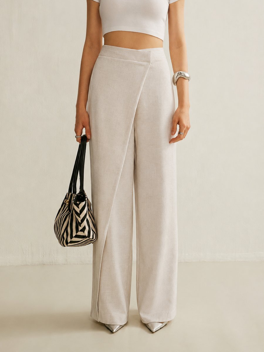 Ava | Women's High-Waist Asymmetric Wrap Wide Leg Trousers