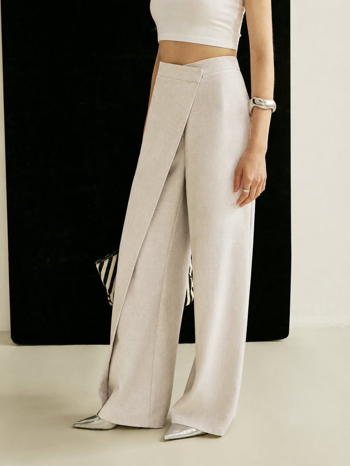 Ava | Women's High-Waist Asymmetric Wrap Wide Leg Trousers