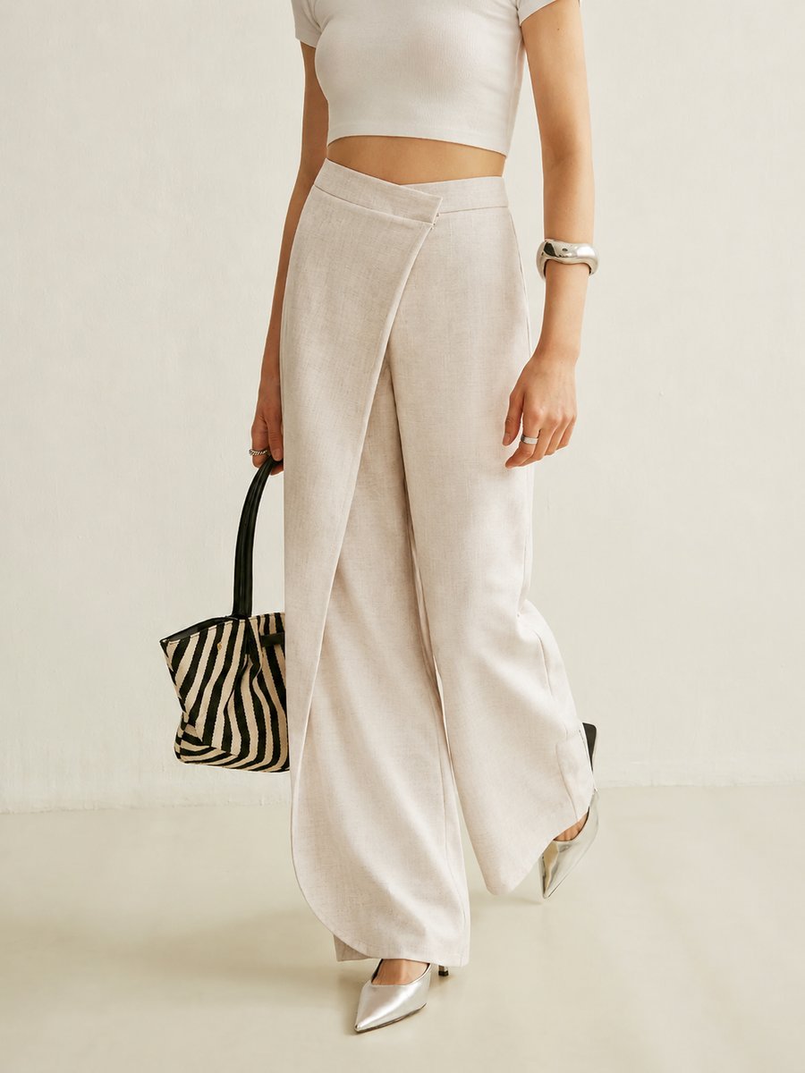 Ava | Women's High-Waist Asymmetric Wrap Wide Leg Trousers