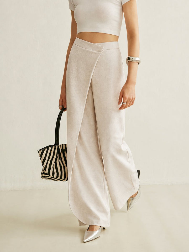 Ava | Women's High-Waist Asymmetric Wrap Wide Leg Trousers