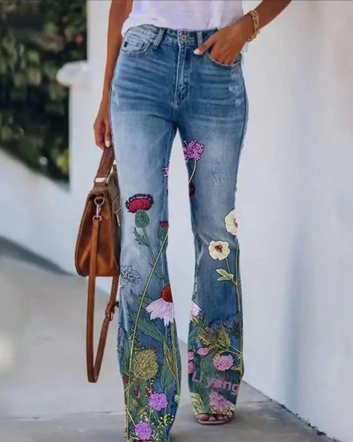 Ava | Women's High-Waist Botanical Floral Flare Jeans