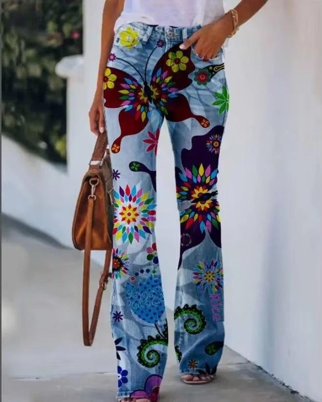 Ava | Women's High-Waist Botanical Floral Flare Jeans