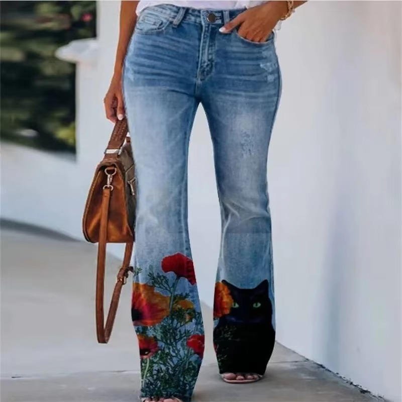 Ava | Women's High-Waist Botanical Floral Flare Jeans