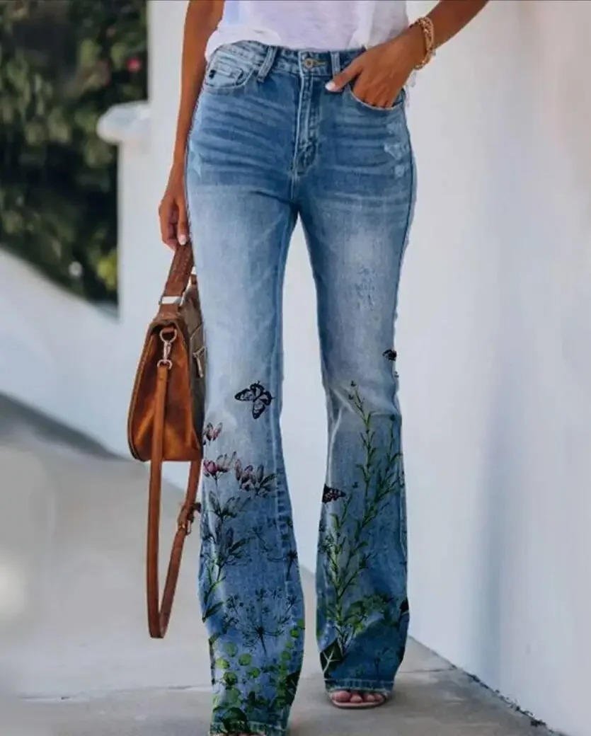 Ava | Women's High-Waist Botanical Floral Flare Jeans