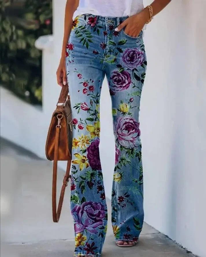 Ava | Women's High-Waist Botanical Floral Flare Jeans