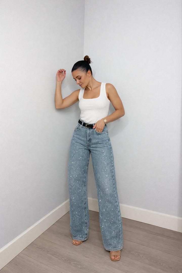 Sophie | Women's High-Waist Wide-Leg Glitter Denim Jeans