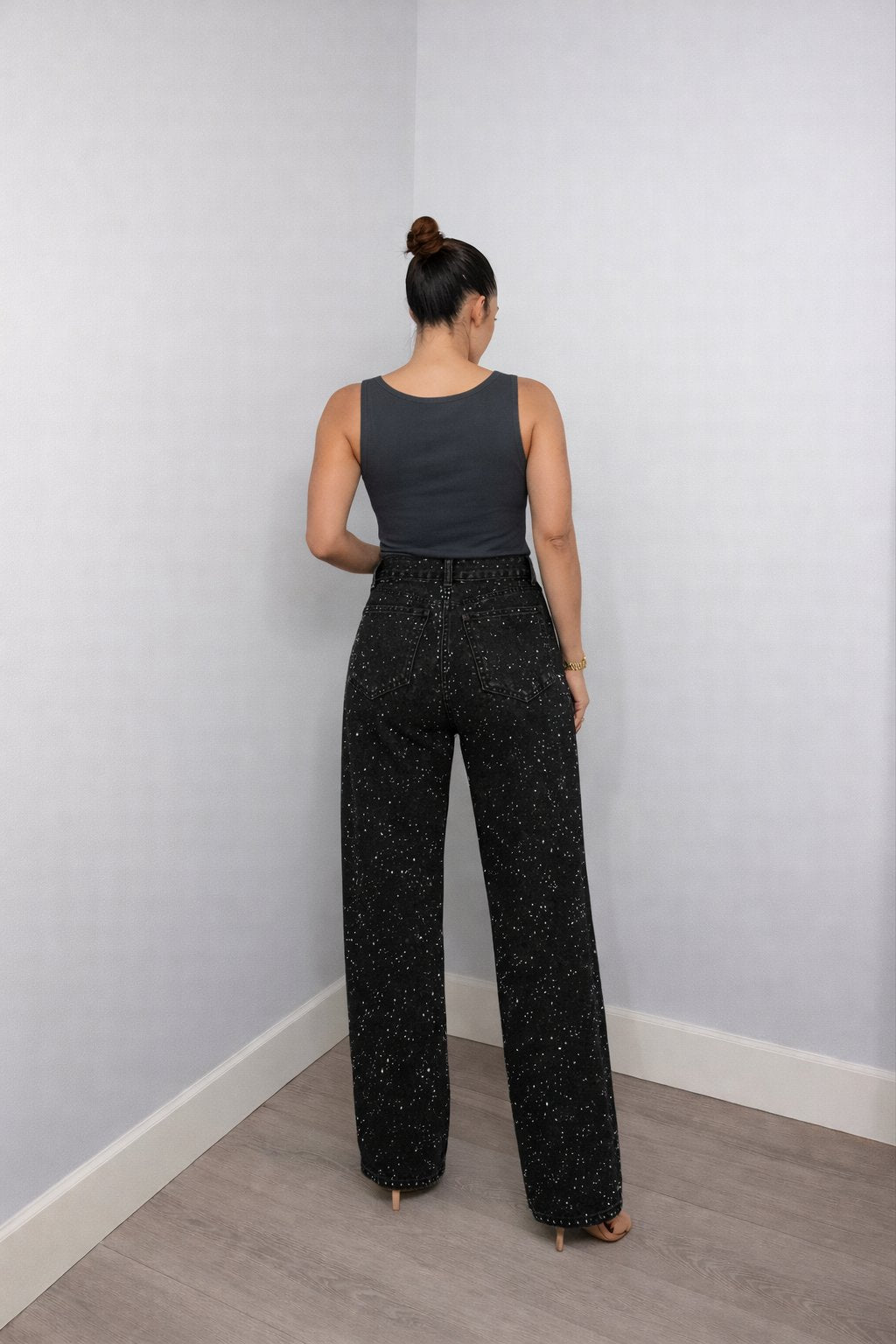Sophie | Women's High-Waist Wide-Leg Glitter Denim Jeans