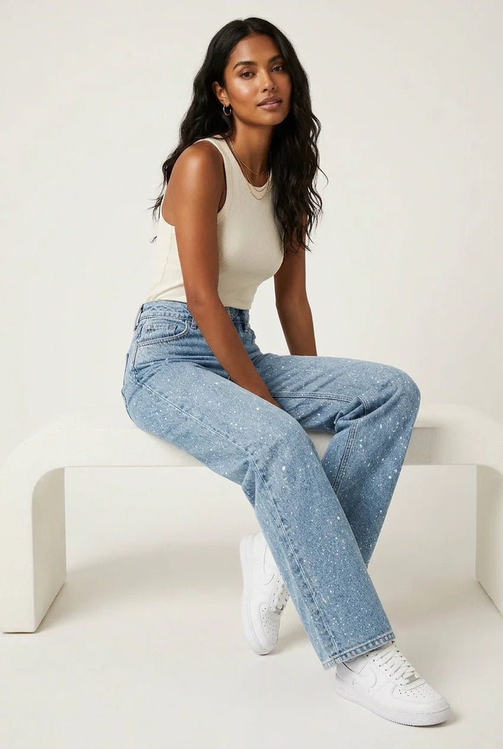 Sophie | Women's High-Waist Wide-Leg Glitter Denim Jeans