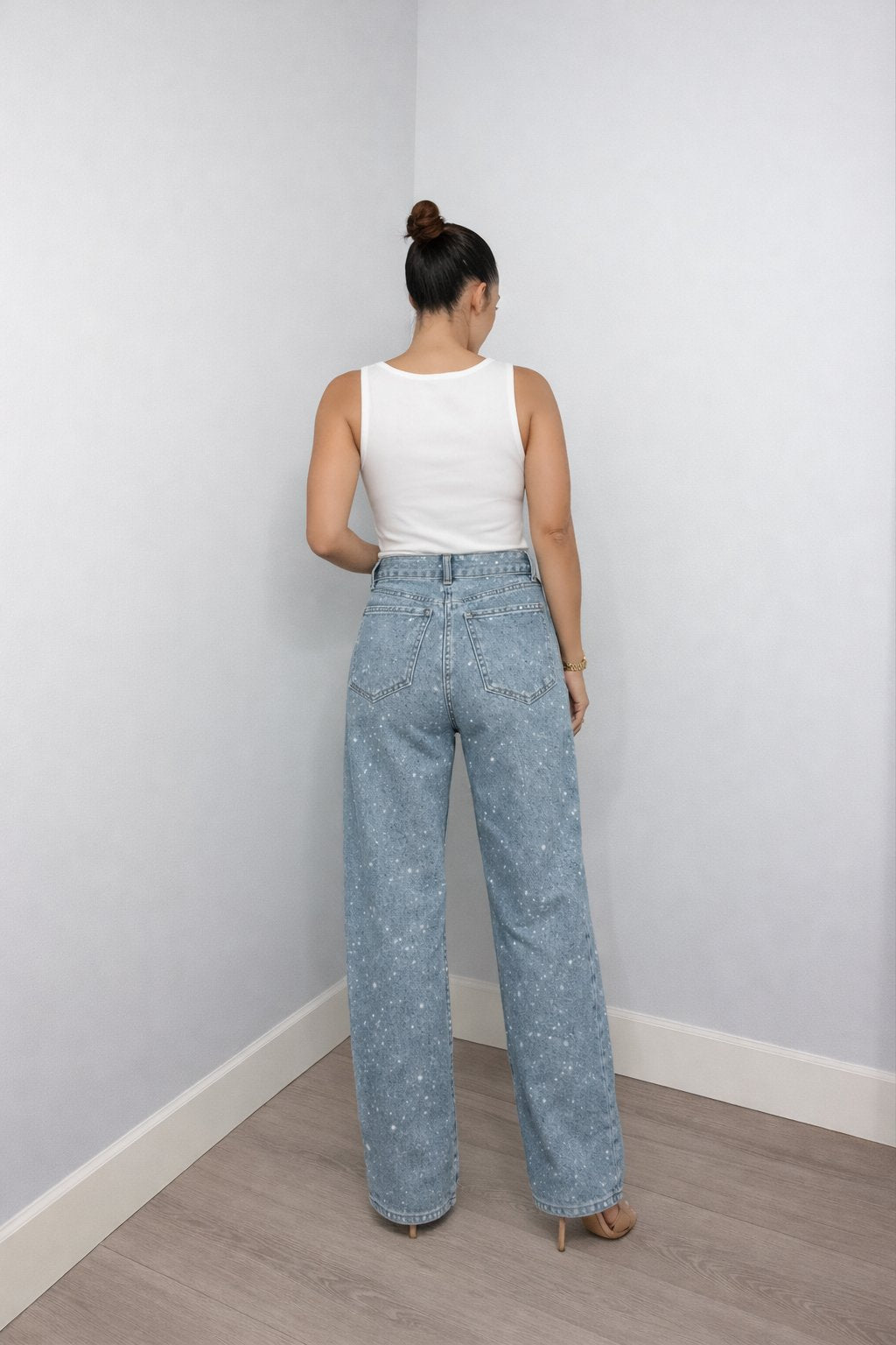 Sophie | Women's High-Waist Wide-Leg Glitter Denim Jeans