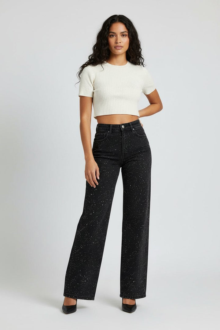 Sophie | Women's High-Waist Wide-Leg Glitter Denim Jeans