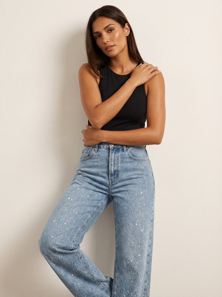 Sophie | Women's High-Waist Wide-Leg Glitter Denim Jeans