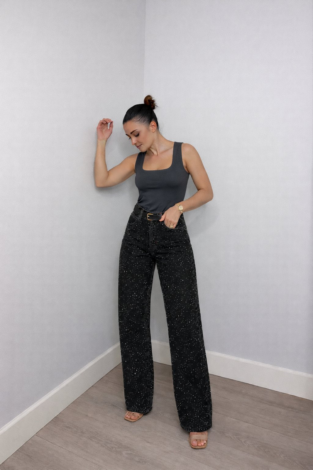 Sophie | Women's High-Waist Wide-Leg Glitter Denim Jeans
